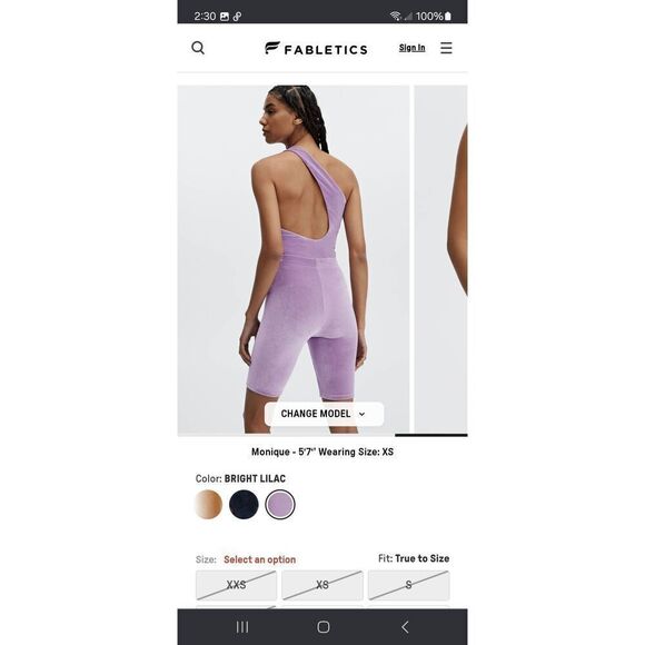 New Large Fabletics Bright Lilac Gigi Velour Thong Bodysuit One Shoulder NWT - Picture 4 of 9